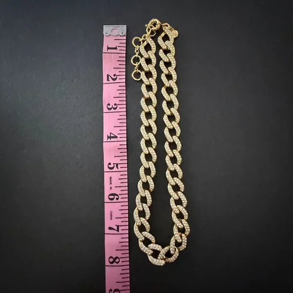 NWOT J. Crew Havana Jones Iced Crystal Gold-Tone Chunky Curb Chain Link Necklace - Picture 6 of 13